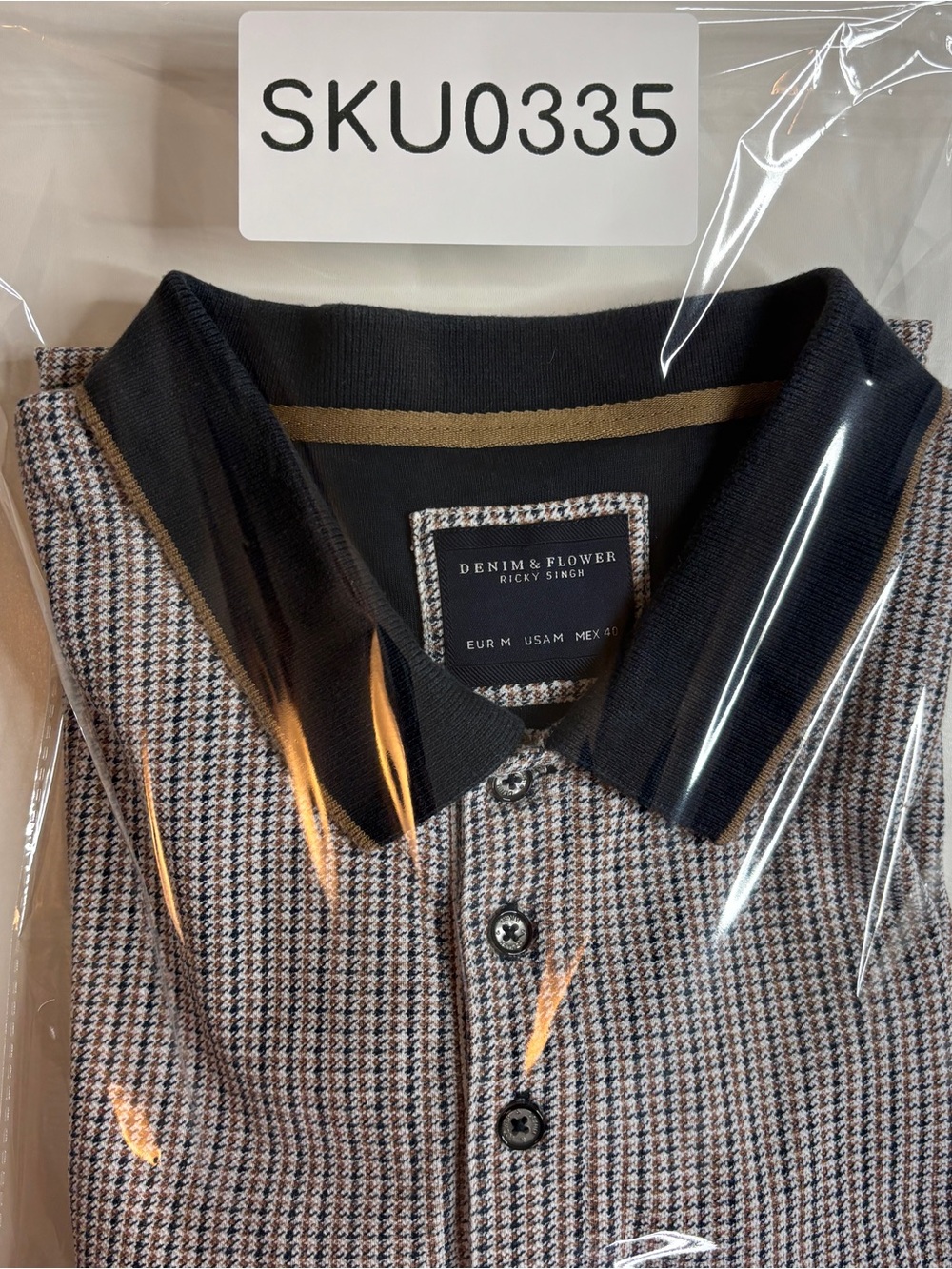 Denim & Flower Ricky Singh Preppy Mod Houndstooth Polo Shirt M - Picture 10 of 10
